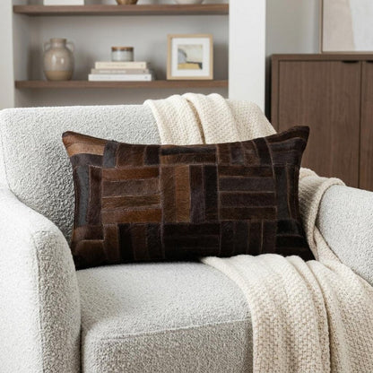 12" X 20" Chocolate Cowhide Throw Pillow HomeRoots