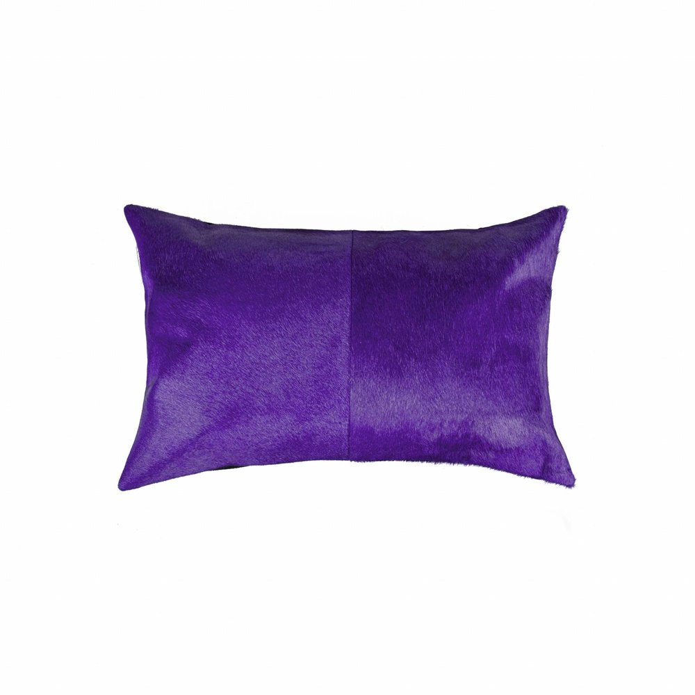 Hand Stitched Purple Natural Cowhide Decorative Lumbar Pillow HomeRoots