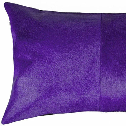 Hand Stitched Purple Natural Cowhide Decorative Lumbar Pillow HomeRoots