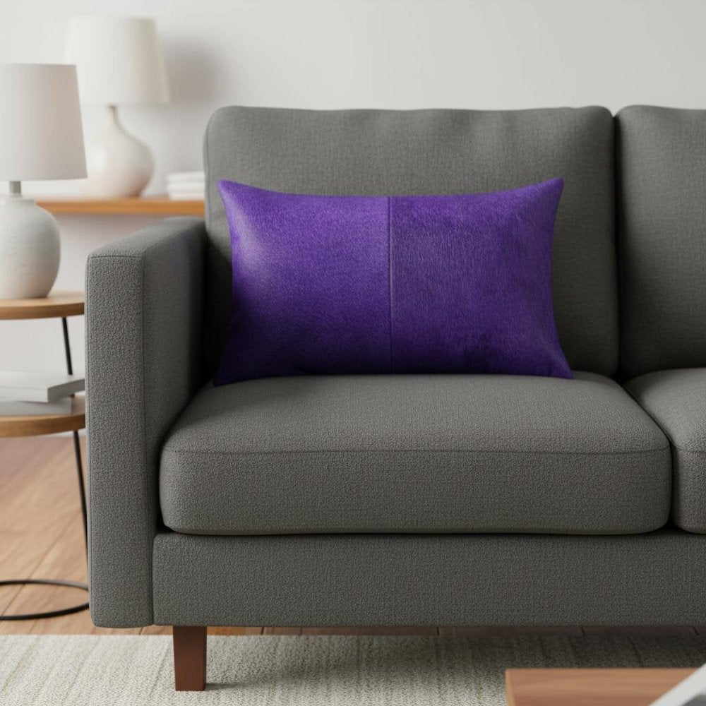 Hand Stitched Purple Natural Cowhide Decorative Lumbar Pillow HomeRoots