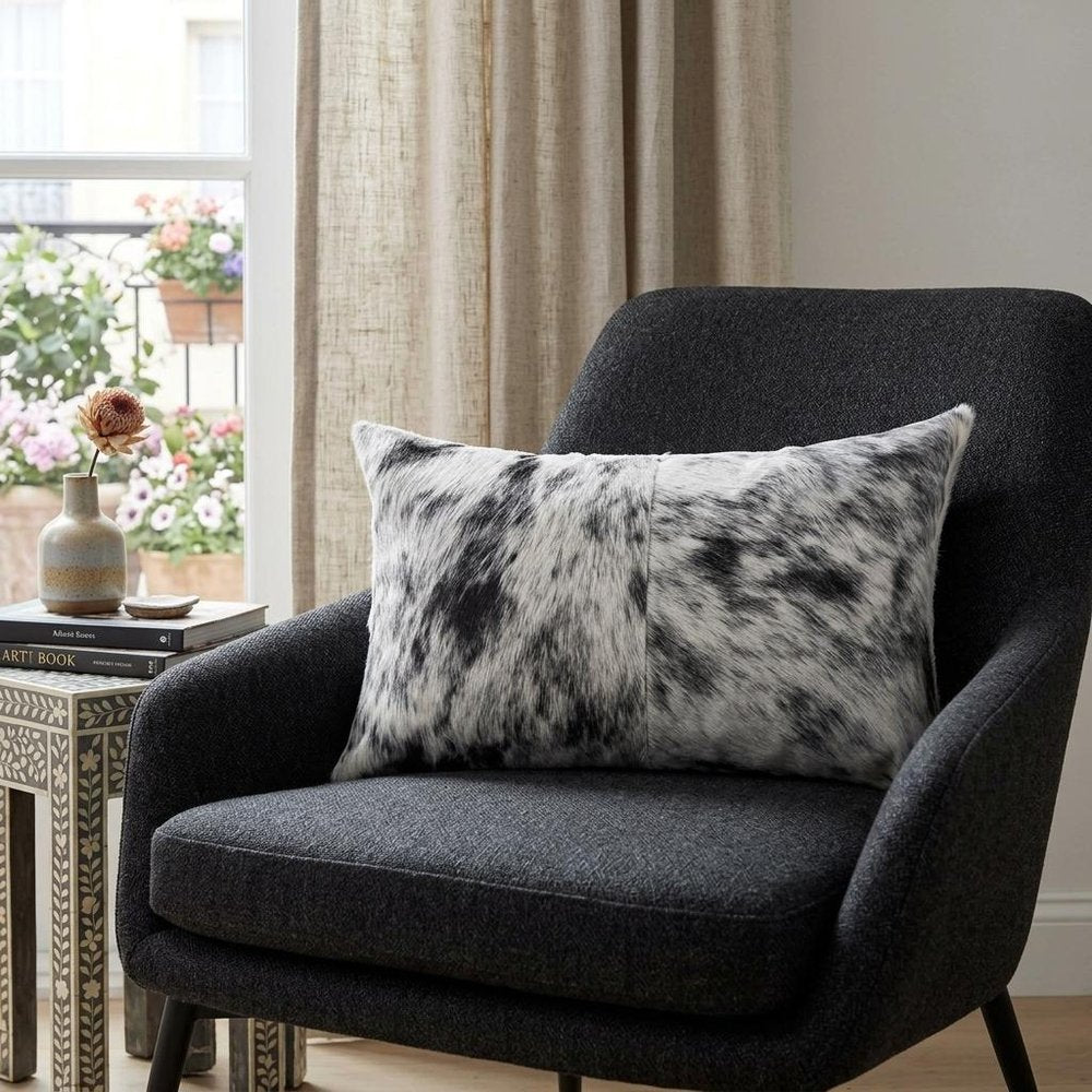 18" X 18" X 5" Salt And Pepper Black And White Cowhide  Pillow HomeRoots