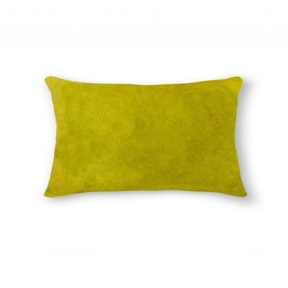 12" X 20" Yellow Cowhide Throw Pillow