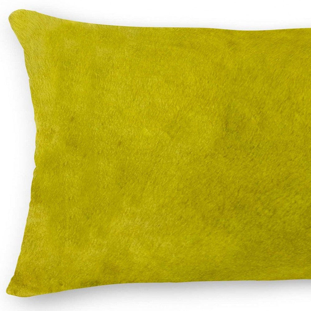 12" X 20" Yellow Cowhide Throw Pillow