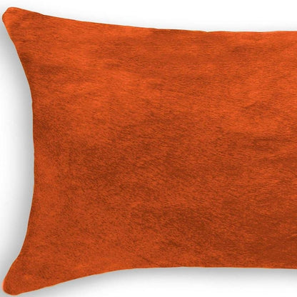 12" X 20" Orange Genuine Cowhide Lumbar Throw Pillow HomeRoots