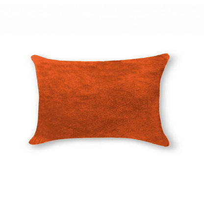 12" X 20" Orange Genuine Cowhide Lumbar Throw Pillow HomeRoots
