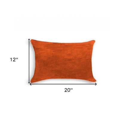 12" X 20" Orange Genuine Cowhide Lumbar Throw Pillow HomeRoots