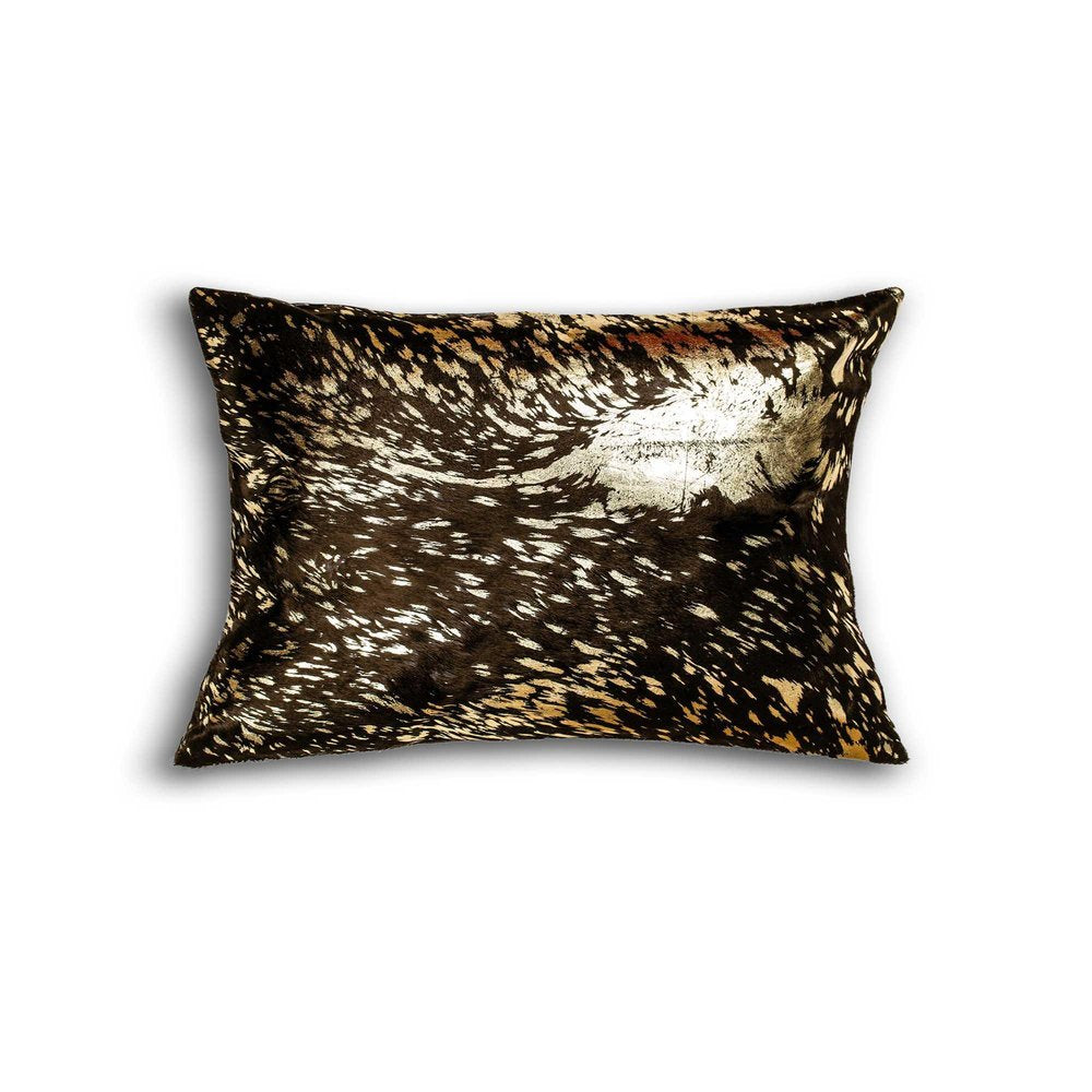 12" X 20" X 5" Chocolate And Gold Cowhide  Pillow — view 1