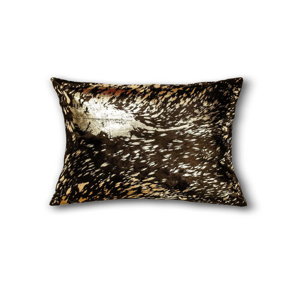 12" X 20" X 5" Chocolate And Gold Cowhide  Pillow — view 3