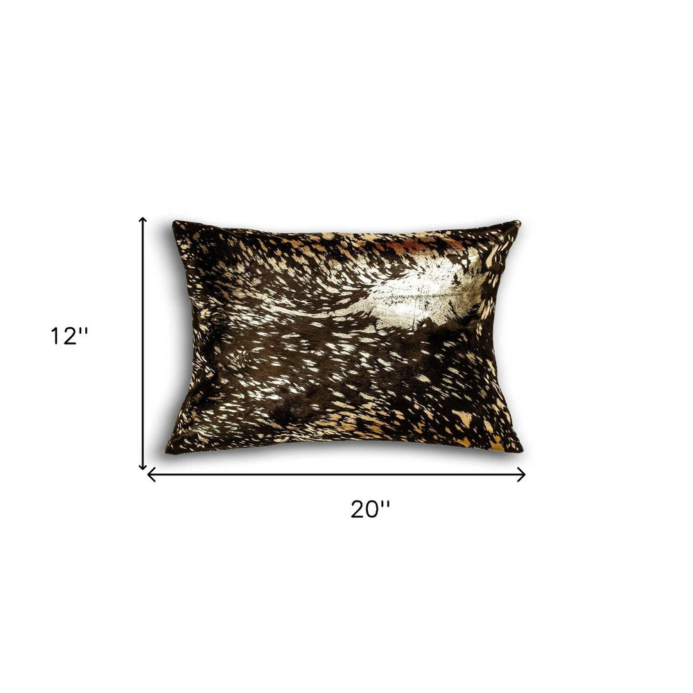 12" X 20" X 5" Chocolate And Gold Cowhide  Pillow — view 4