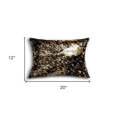 12" X 20" X 5" Chocolate And Gold Cowhide  Pillow