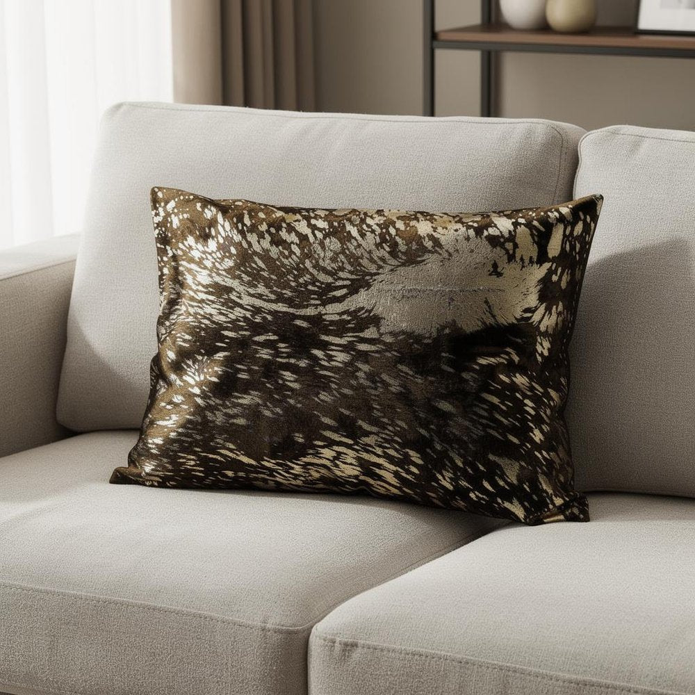 12" X 20" X 5" Chocolate And Gold Cowhide  Pillow — view 5