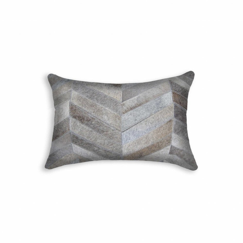 12 X 20 Gray Chevron Cowhide Throw Pillow — view 1