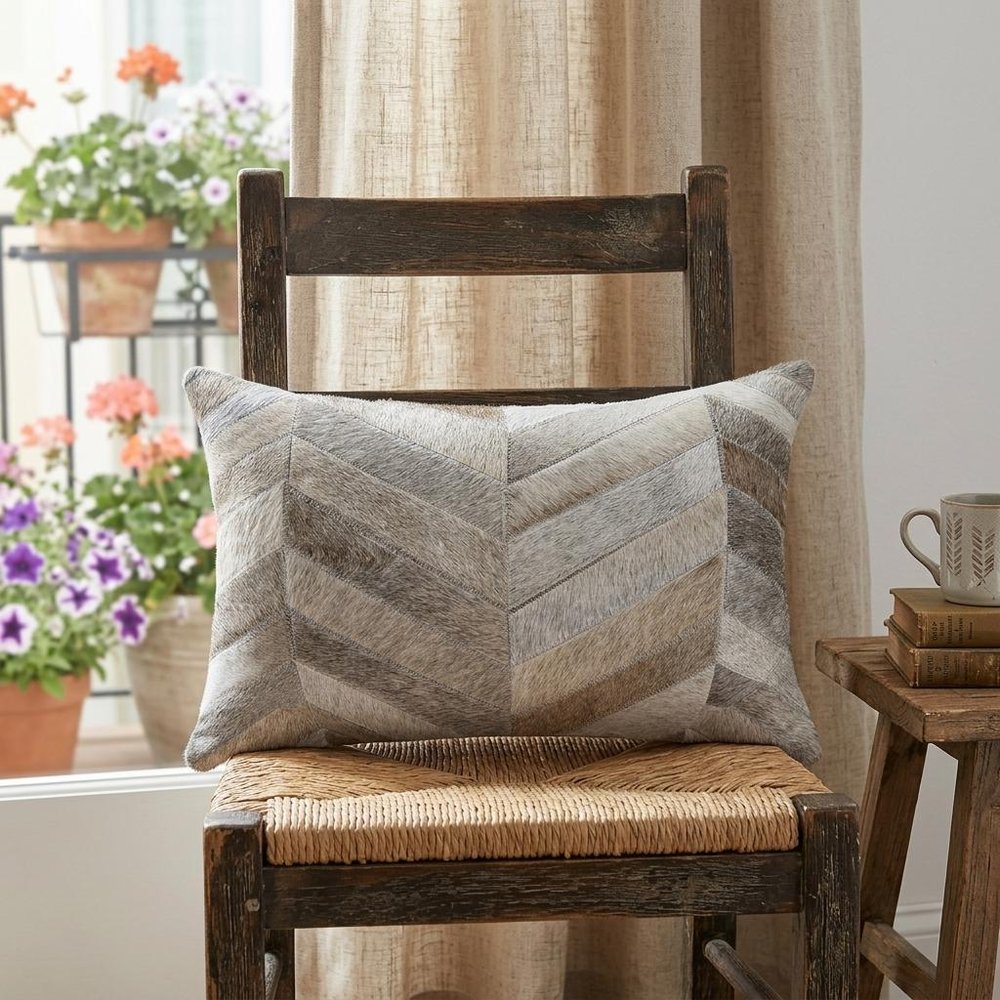 12 X 20 Gray Chevron Cowhide Throw Pillow HomeRoots