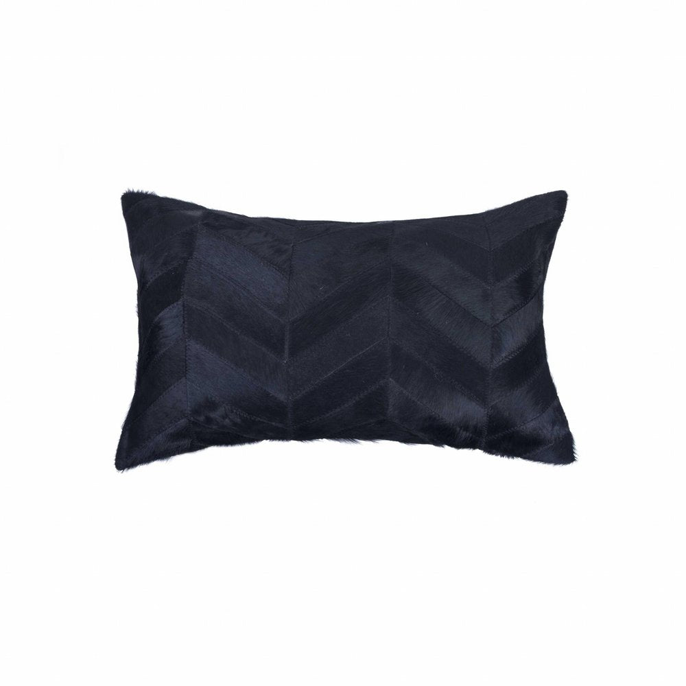 12" X 20" Black Cowhide Throw Pillow HomeRoots