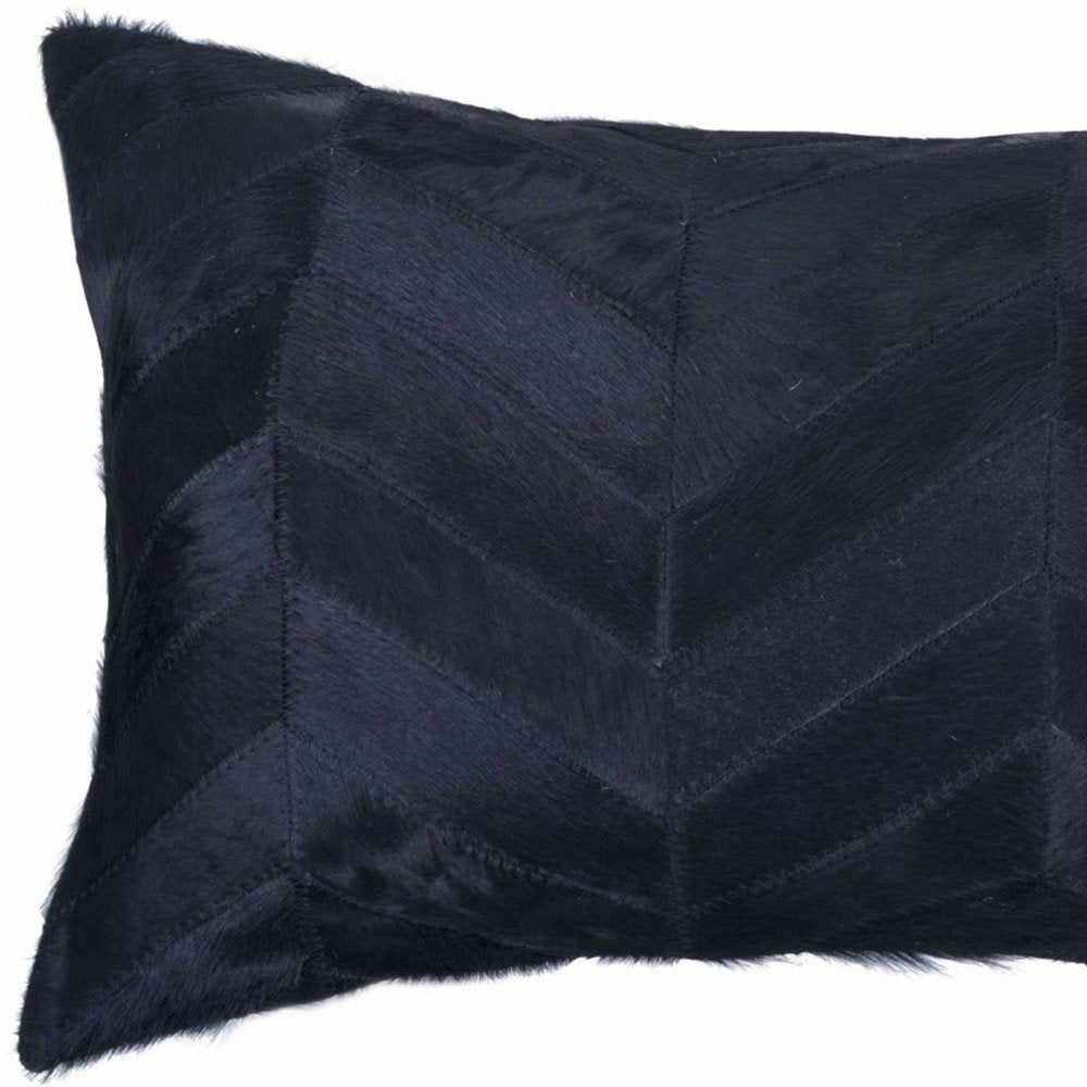 12" X 20" Black Cowhide Throw Pillow HomeRoots