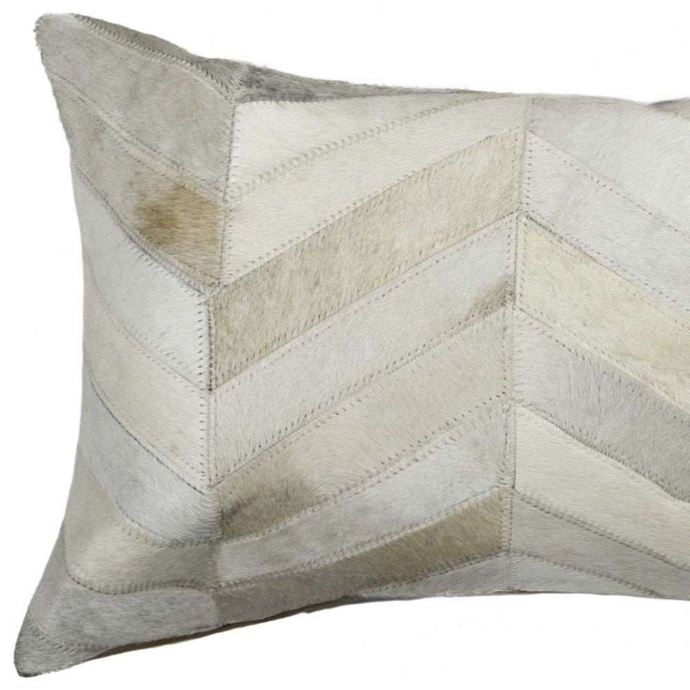 12" X 20" Natural Chevron Cowhide Throw Pillow HomeRoots