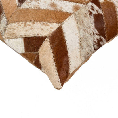 12" X 20" Brown and Off White Chevron Cowhide Throw Pillow HomeRoots