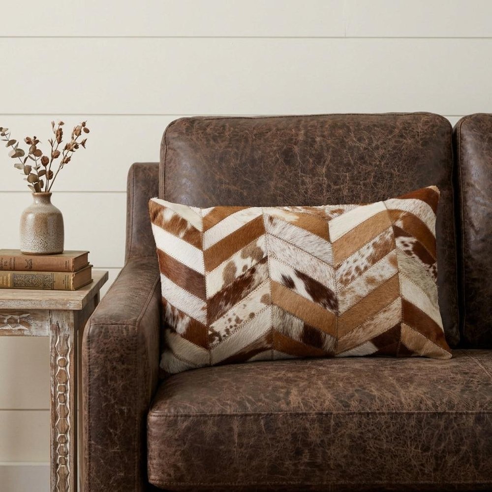 12" X 20" Brown and Off White Chevron Cowhide Throw Pillow — view 6