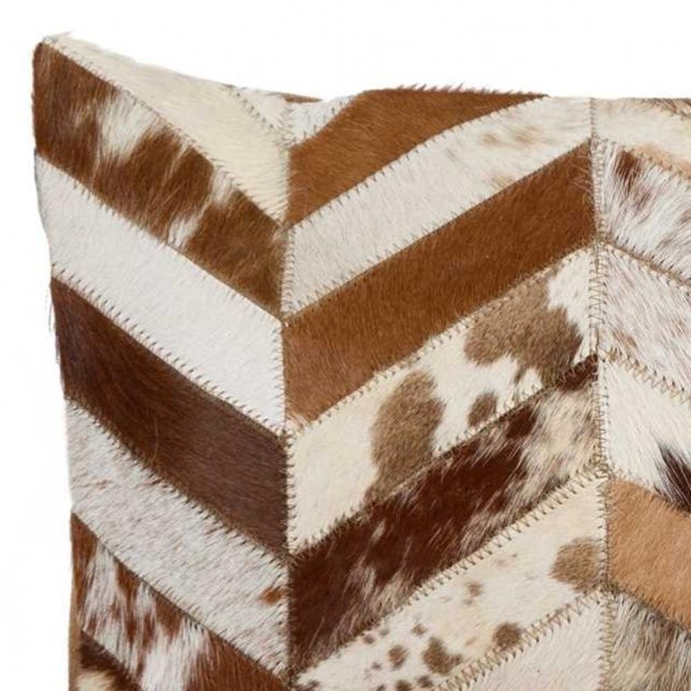 12" X 20" Brown and Off White Chevron Cowhide Throw Pillow HomeRoots