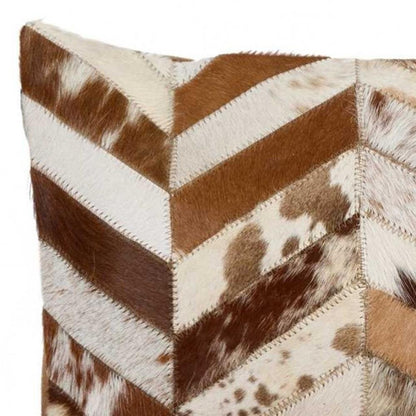 12" X 20" Brown and Off White Chevron Cowhide Throw Pillow HomeRoots