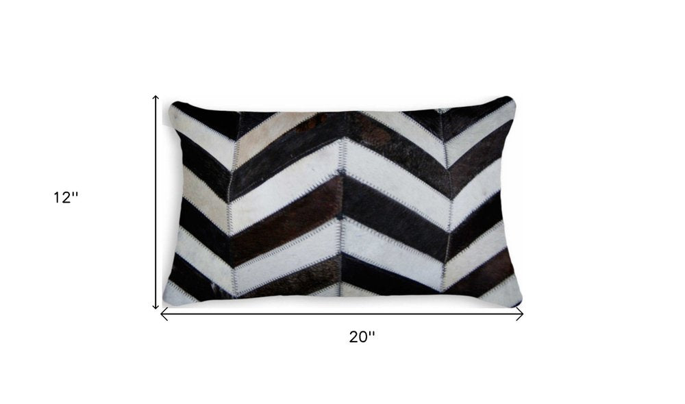 12" X 20" Chocolate Brown and Off White Chevron Cowhide Throw Pillow — view 3