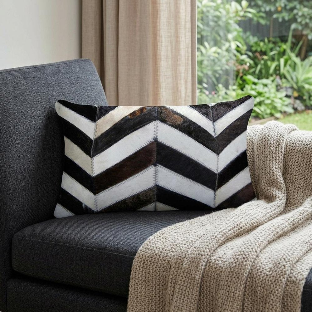 12" X 20" Chocolate Brown and Off White Chevron Cowhide Throw Pillow — view 6