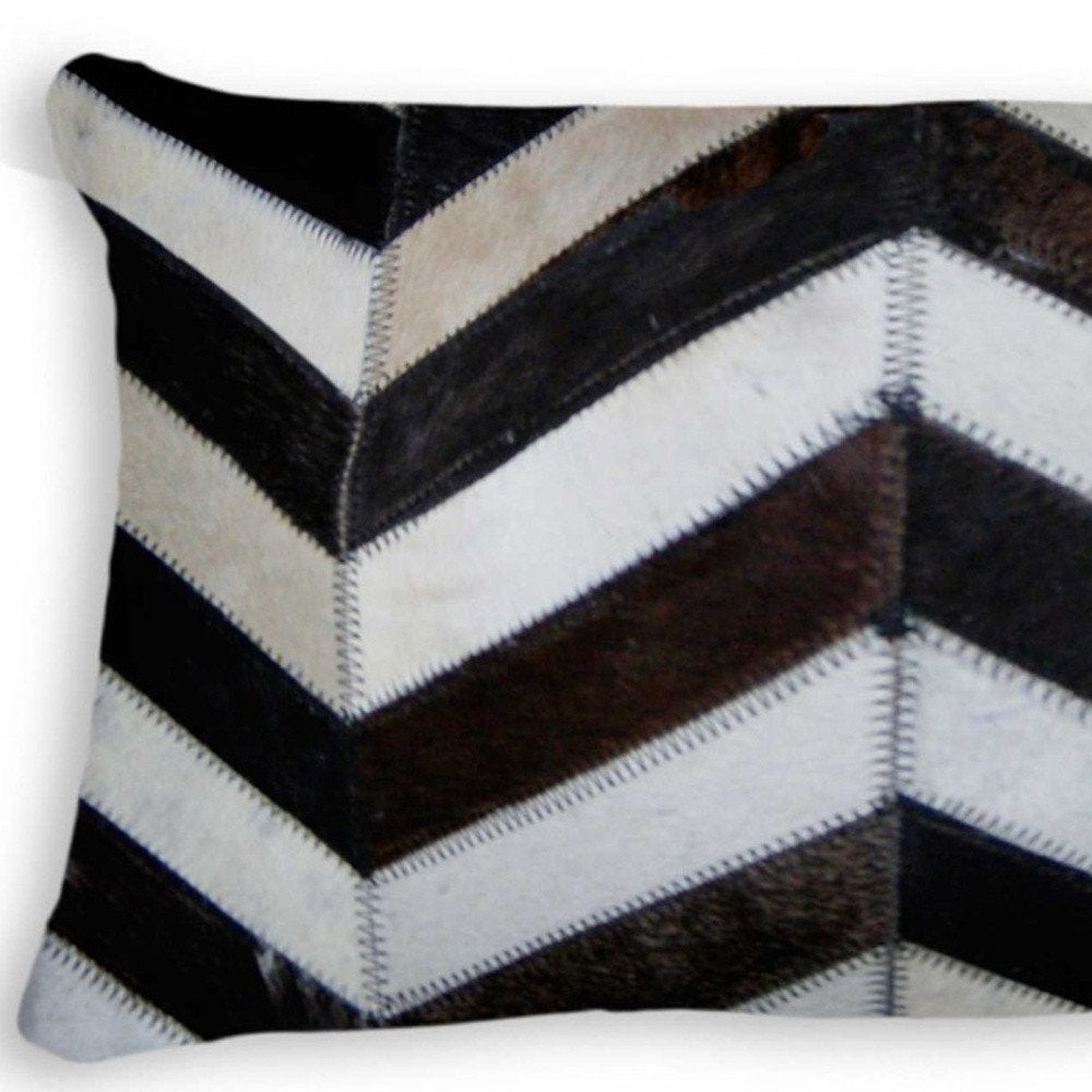 12" X 20" Chocolate Brown and Off White Chevron Cowhide Throw Pillow — view 5