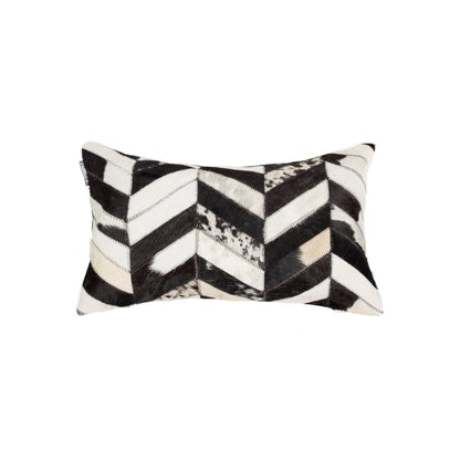 12" X 20" Black and Off White Chevron Cowhide Throw Pillow HomeRoots