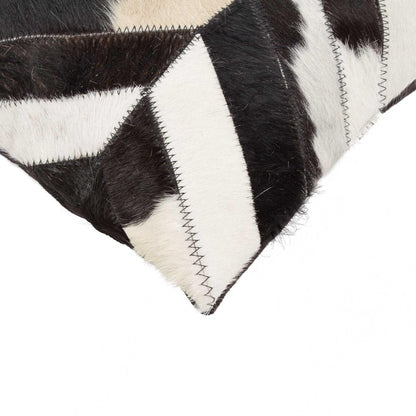 12" X 20" Black and Off White Chevron Cowhide Throw Pillow HomeRoots