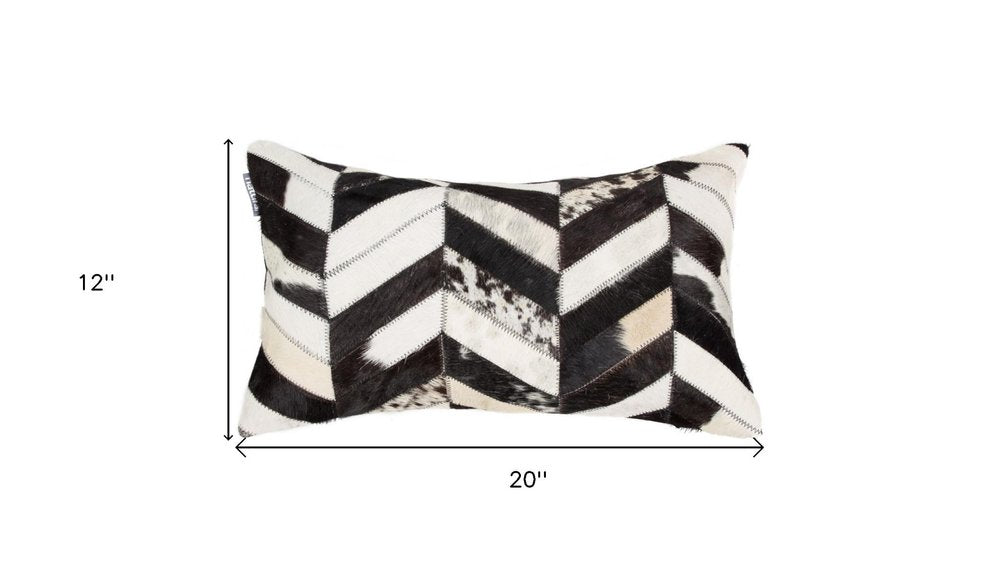 12" X 20" Black and Off White Chevron Cowhide Throw Pillow HomeRoots