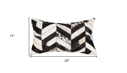 12" X 20" Black and Off White Chevron Cowhide Throw Pillow HomeRoots