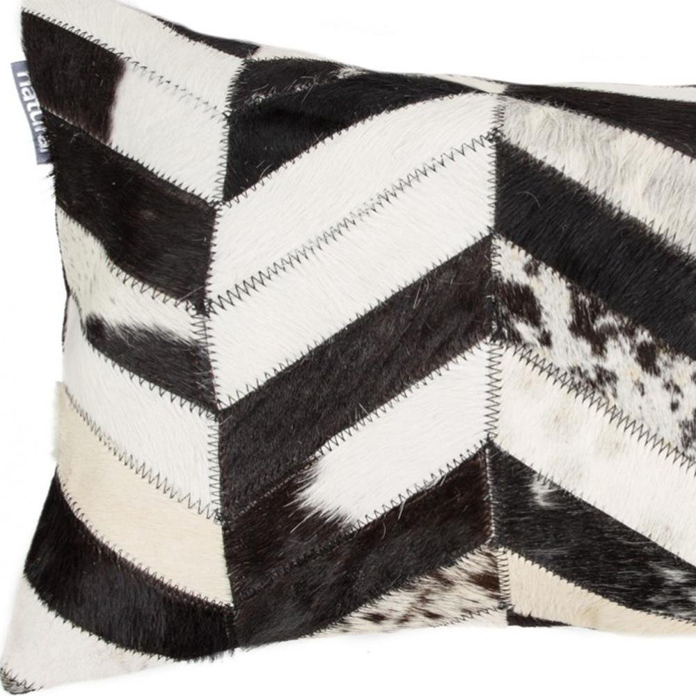 12" X 20" Black and Off White Chevron Cowhide Throw Pillow — view 5