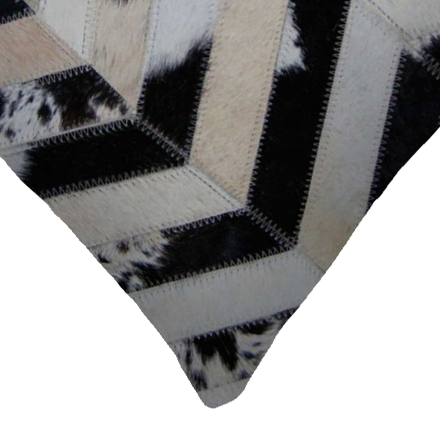 12" X 20" Black Brown and Off White Chevron Cowhide Throw Pillow