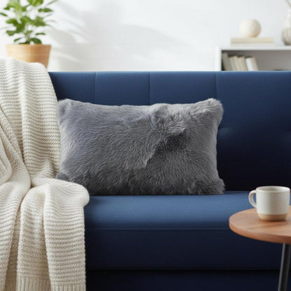 12" X 20" X 5" Gray Sheepskin  Pillow HomeRoots