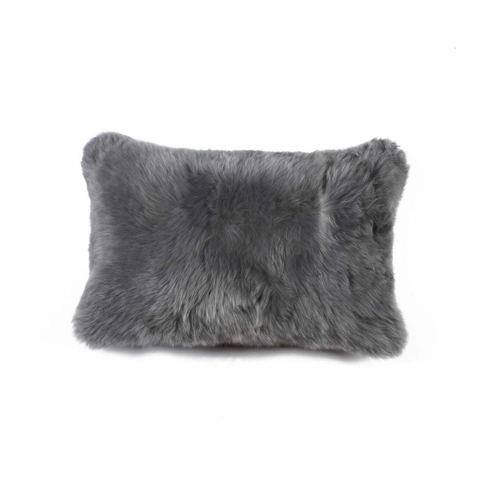 12" X 20" X 5" Gray Sheepskin  Pillow HomeRoots