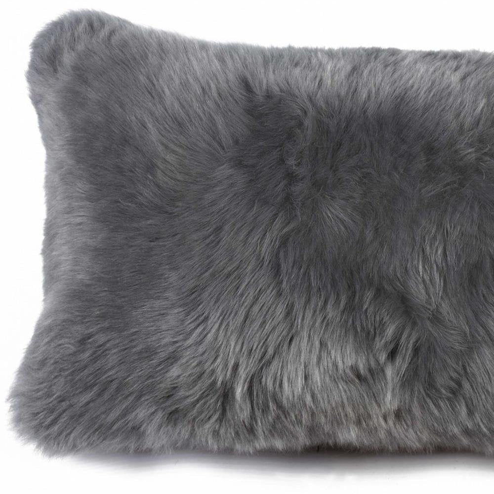 12" X 20" X 5" Gray Sheepskin  Pillow HomeRoots
