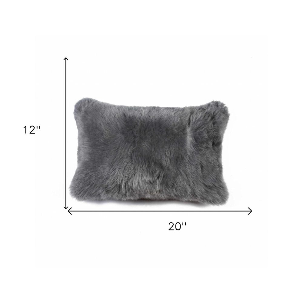 12" X 20" X 5" Gray Sheepskin  Pillow — view 7