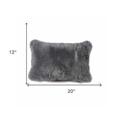 12" X 20" X 5" Gray Sheepskin  Pillow HomeRoots