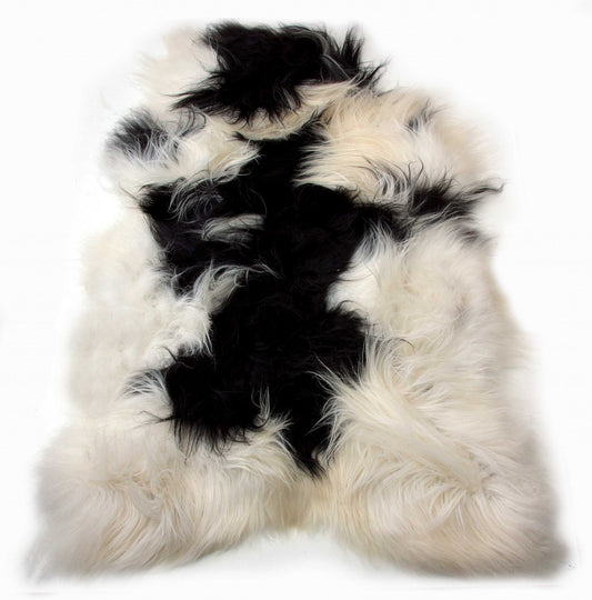 2' x 3' Black and White Spotted Sheepskin Handmade Area Rug