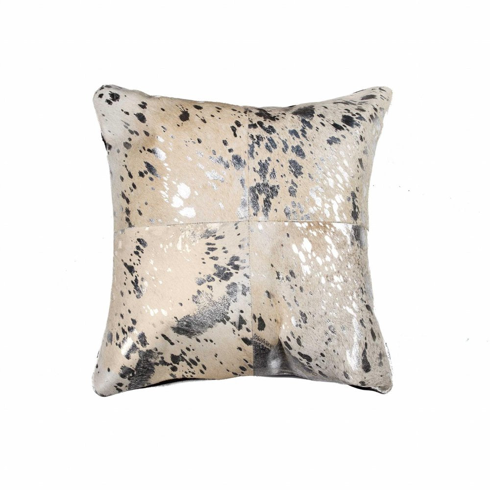 18" Silver And Gray Cowhide Throw Pillow — view 1