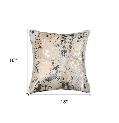18" Silver And Gray Cowhide Throw Pillow HomeRoots