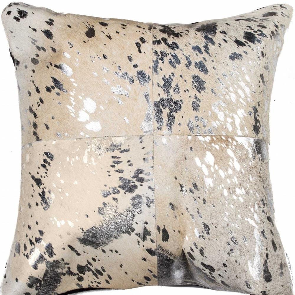 18" Silver And Gray Cowhide Throw Pillow HomeRoots