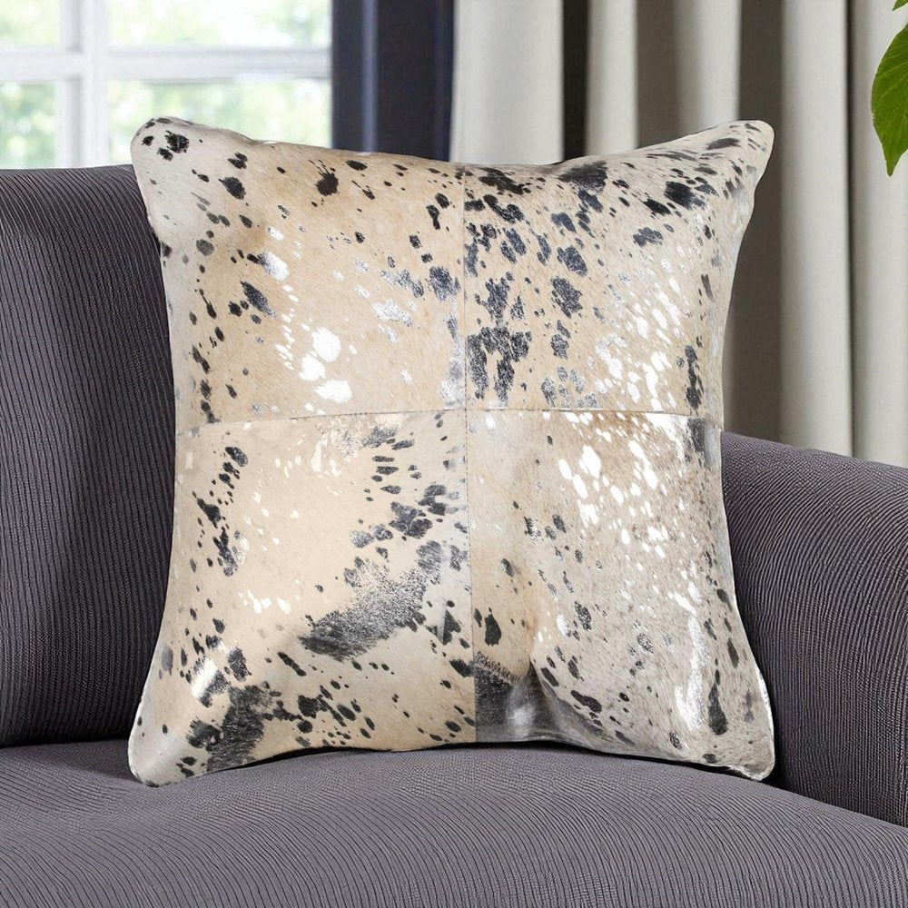 18" Silver And Gray Cowhide Throw Pillow HomeRoots