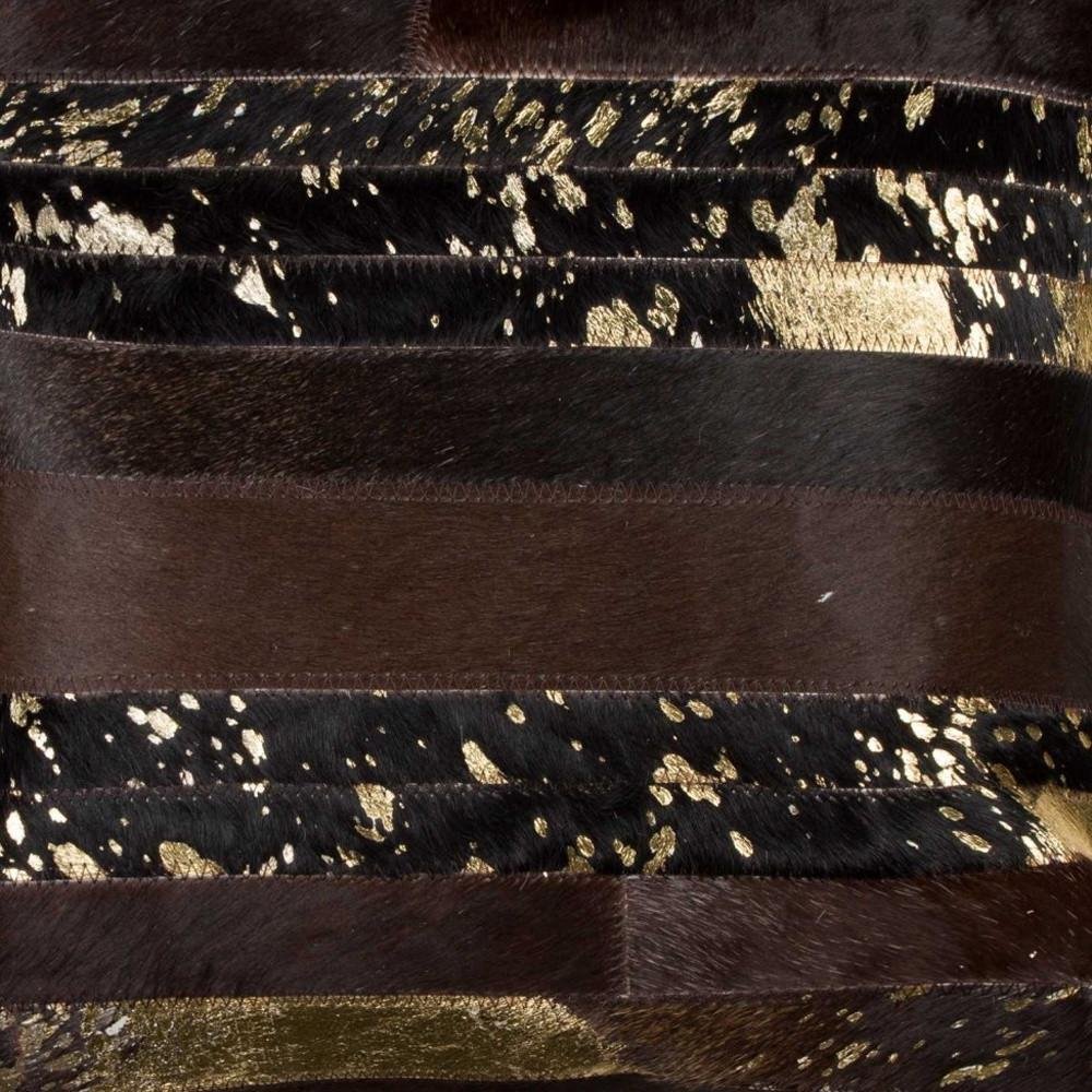 18" Brown and Gold Abstract Cowhide Throw Pillow — view 2