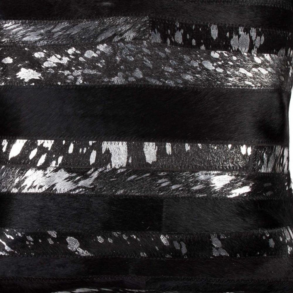 18" Black And Silver Striped Cowhide Throw Pillow — view 3