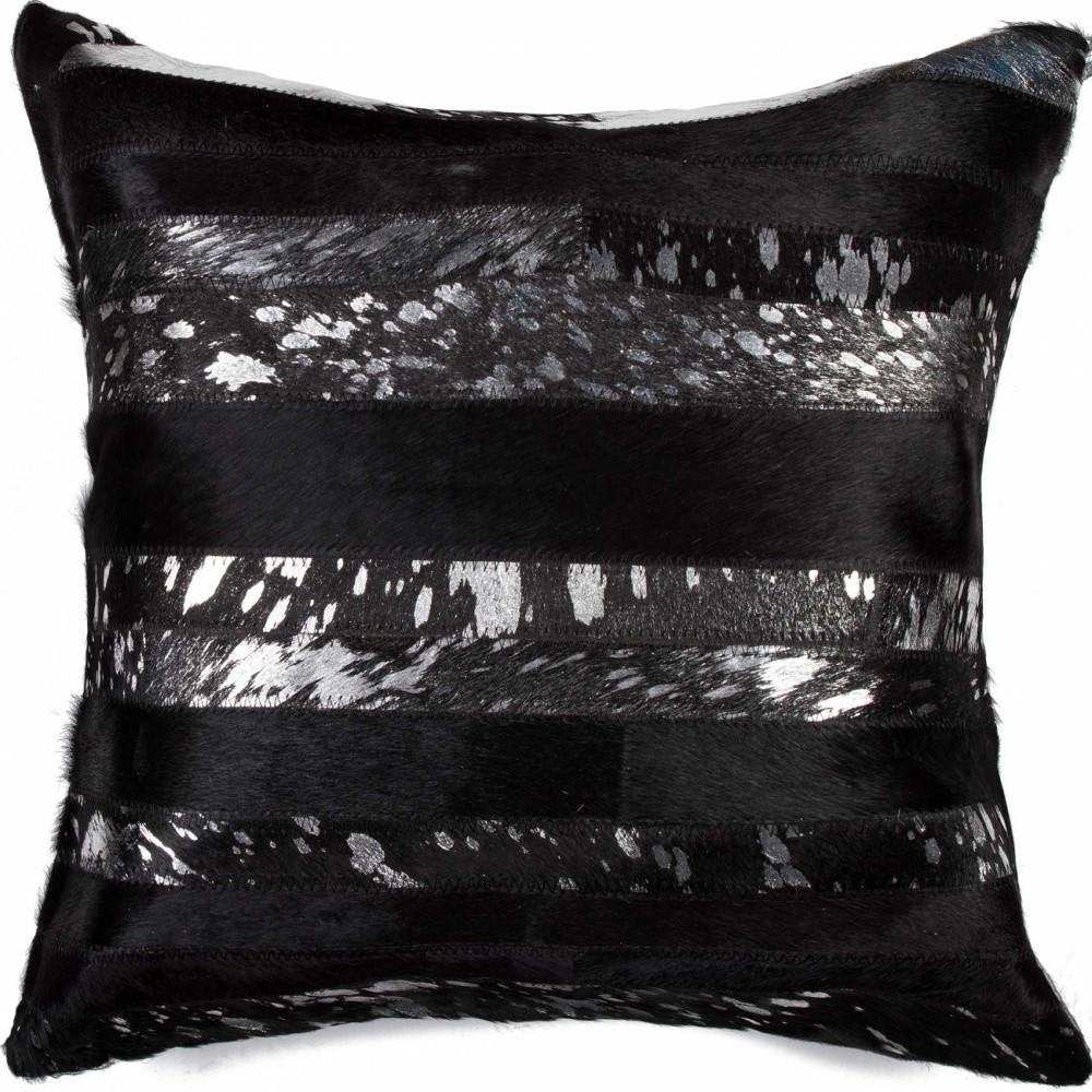 18" Black And Silver Striped Cowhide Throw Pillow — view 4