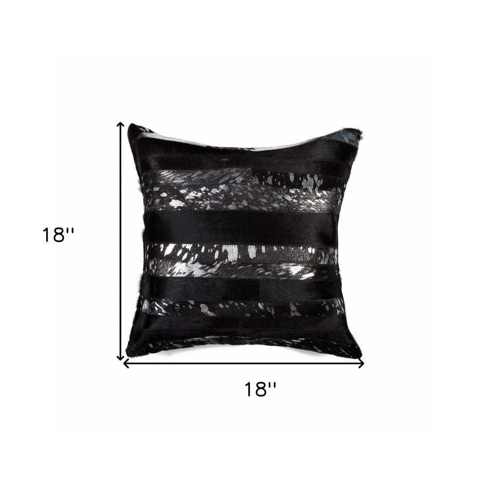 18" Black And Silver Striped Cowhide Throw Pillow — view 5
