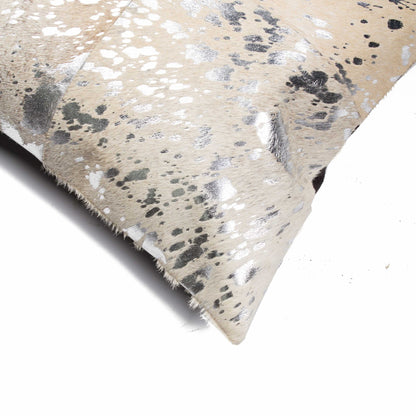 Set of Two Silver and Gray Cowhide Throw Pillow 5.0" (L) x 18.0" (W) x 18.0" (H)