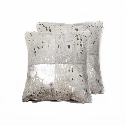 Set of Two Silver and Gray Cowhide Throw Pillow HomeRoots