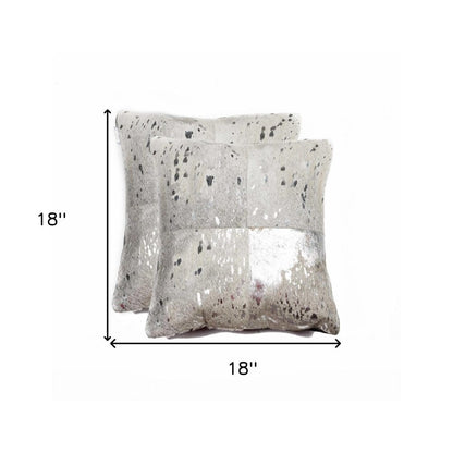 Set of Two Silver and Gray Cowhide Throw Pillow HomeRoots